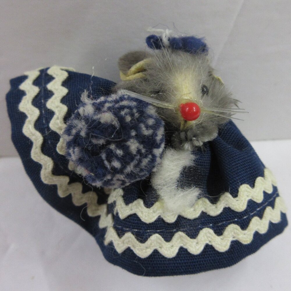 Original Fur Toys Mouse W Germany 2" Cheerleader Vtg Missing 1 Pom Pom Real Fur